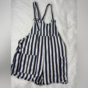 Forever 21 Navy and White Striped Women's Overalls